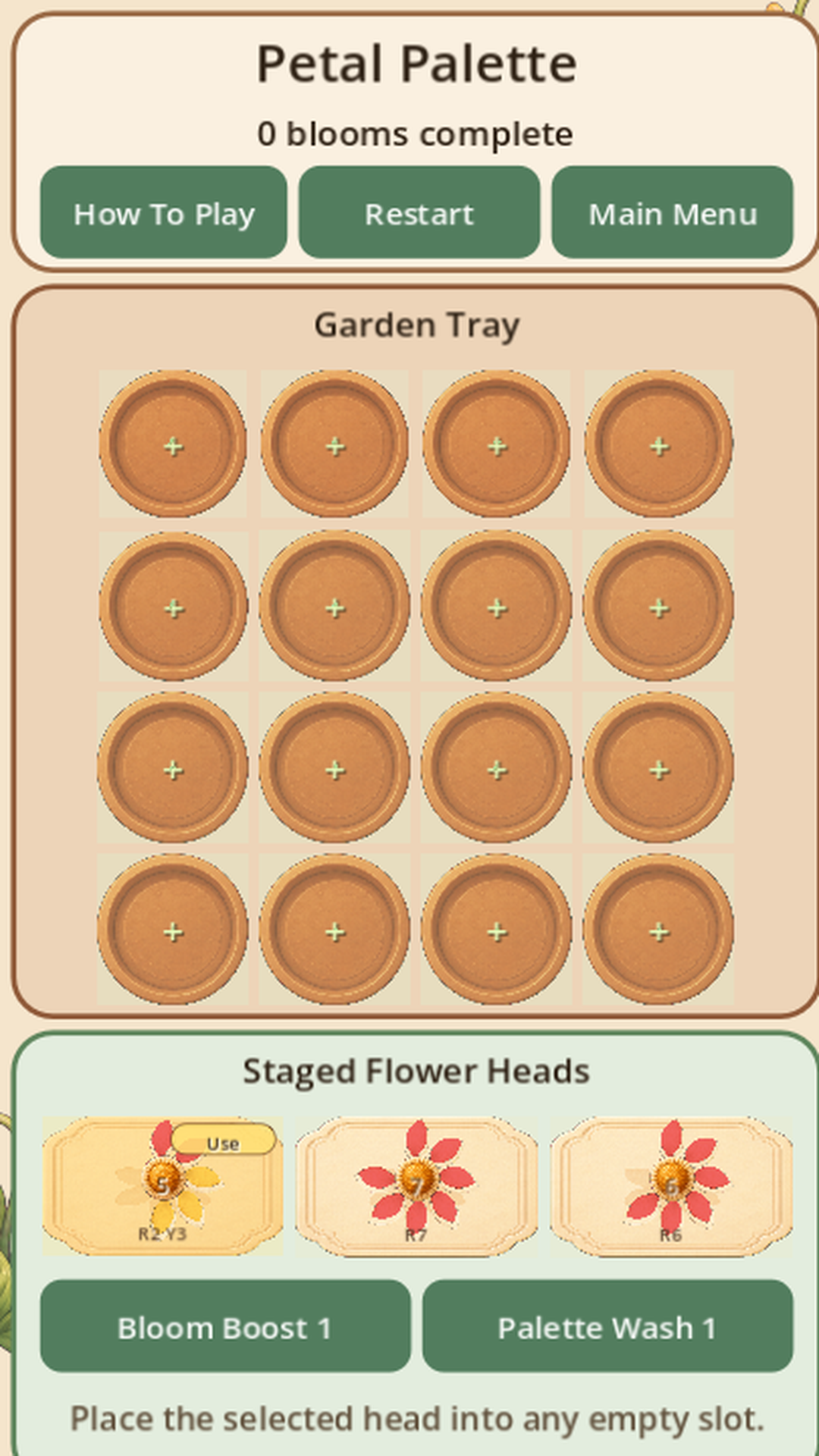 Petal Palette four by four garden tray and three staged flower heads